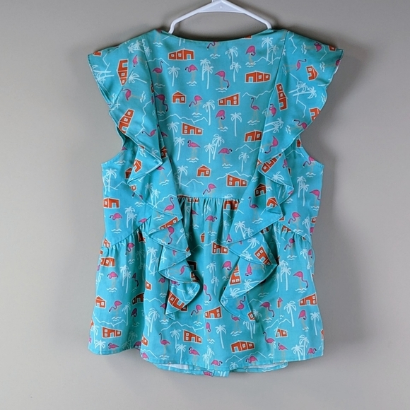 Crosby Flamingo Print Ruffle Top NWT - Picture 4 of 4